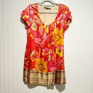Vintage Halle Bob Silk Floral Printed Cap Sleeve Dress 90s Y2K Size Small